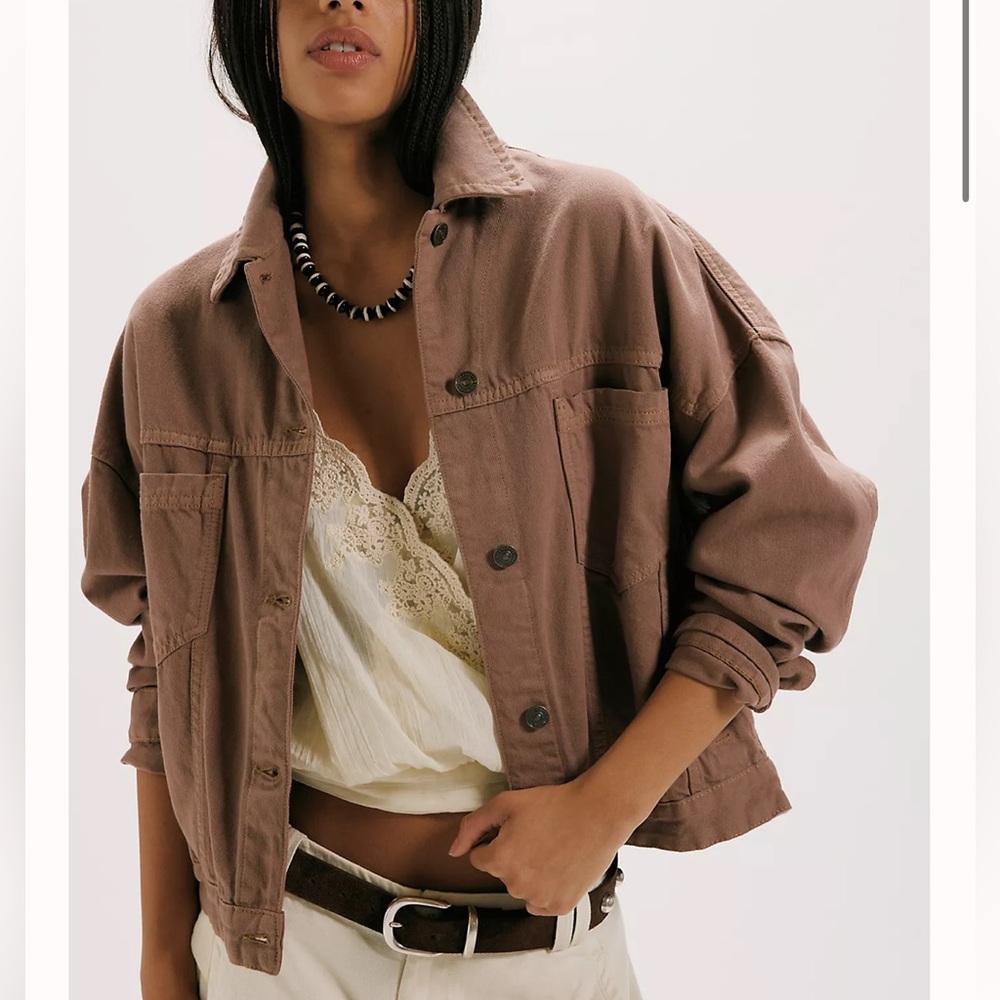 NWOT We The Free Opal Swing Denim Jacket Dusted Cocoa Size L Cottagecore Luxury